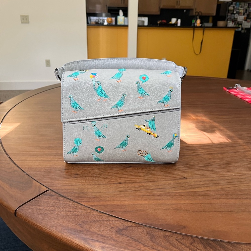 Min & Mon Anastasio Mini Crossbody Handbag Gray Leather - Pigeonista Embroidery